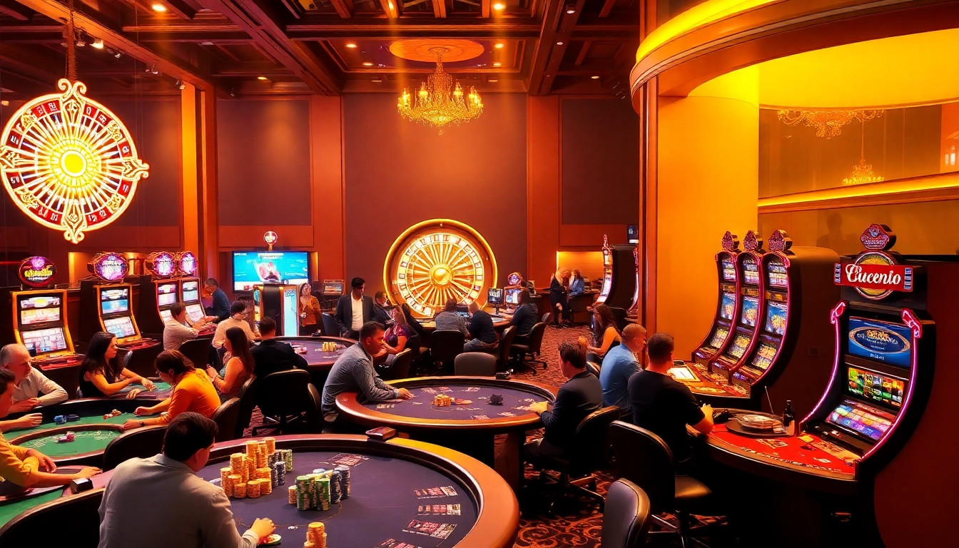 EE88 showcases a vibrant casino scene with players engaged in poker and blackjack, experiencing the thrill of gambling.